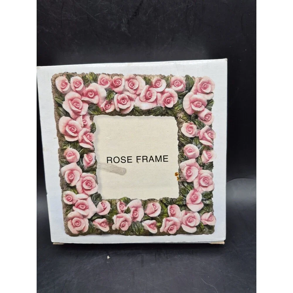 Vintage Pink Rose Floral Ceramic Photo Frame 3D Roses Shabby Chic Cottagecore